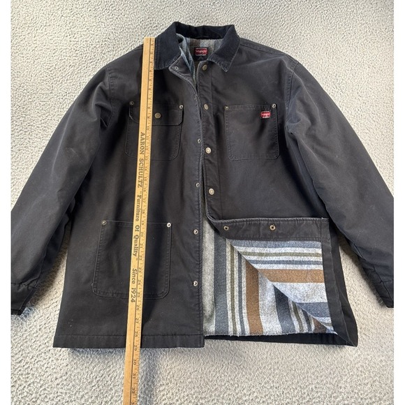 Wrangler Blanket Lined Jacket Mens Large Distressed Black Workwear - Picture 2 of 16